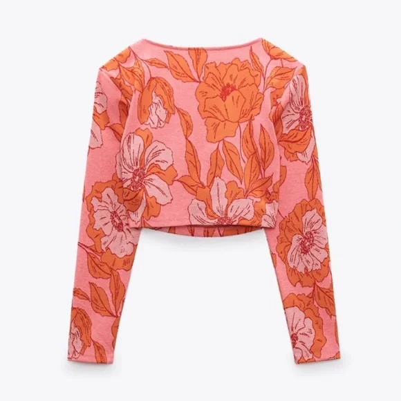 NWT Zara jacquard floral printed crop top blogger favorite - Picture 2 of 3